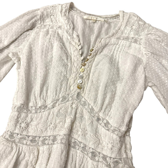 Love Shack Fancy Leno Mini Dress Long Sleeve V Neck Womens White Size 2 - Picture 10 of 15